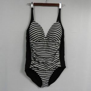 C649 Jacklyn Smith Black White Silver Stripe Swimsuit